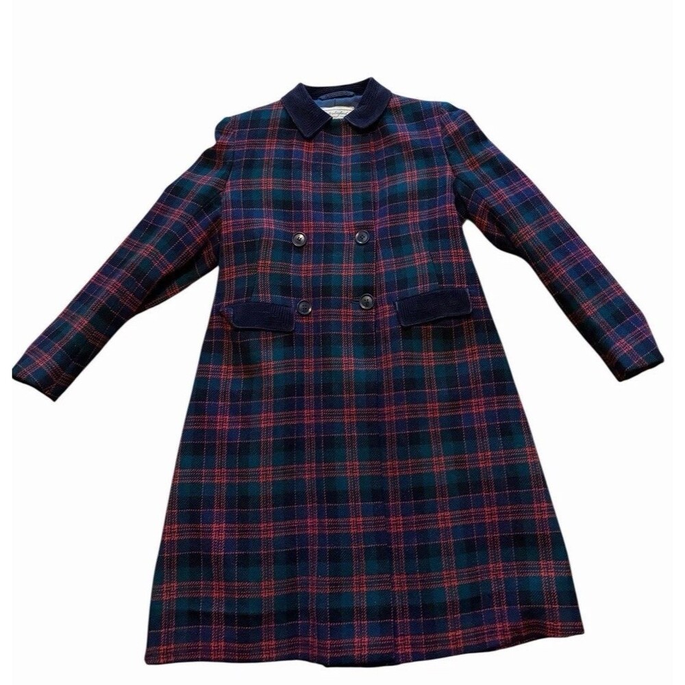 Vintage Gimbels Made In England 100%  Pure Wool Plaid Tartan Winter Coat Girls